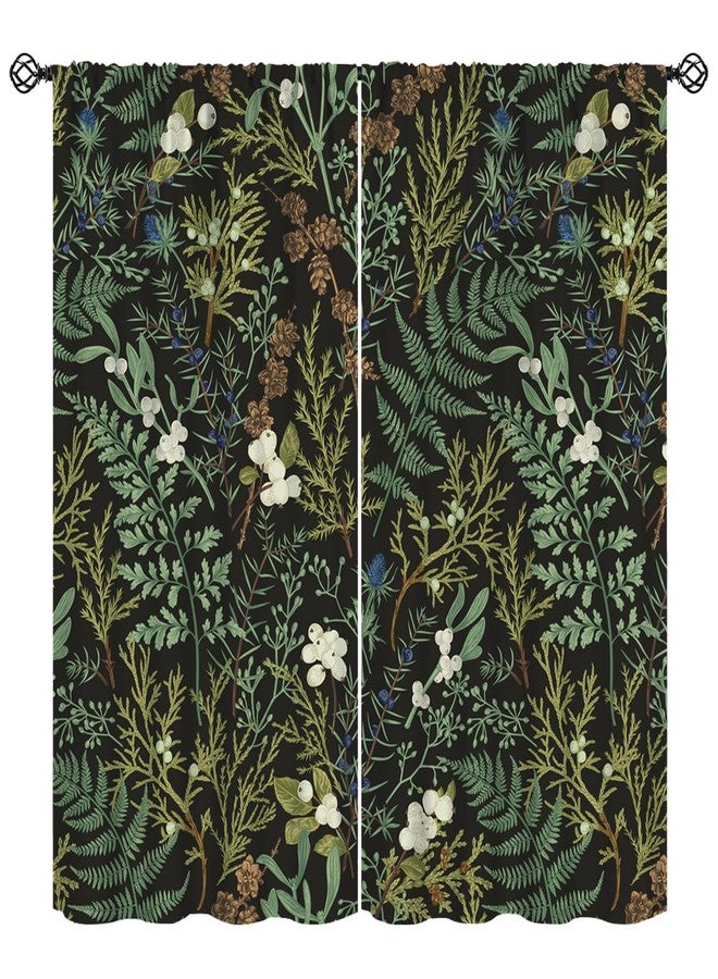 KANEPE Vintage Botanical Curtain, Rustic Farmhouse Plant Green Nature Theme Window Treatments, Retro Rod Pocket Thermal Insulation Drapes for Bedroom Living Room, 42" W X 45" L - Image 1